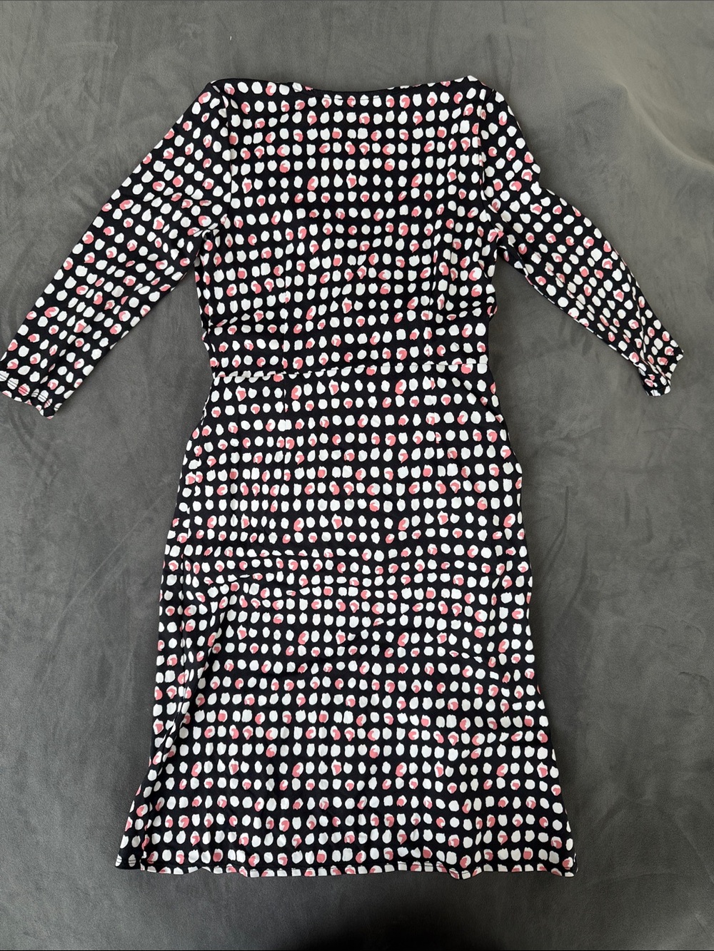 Talbots Black Midi Wrap Dress with Pink and White Polka Dots - Picture 4 of 4